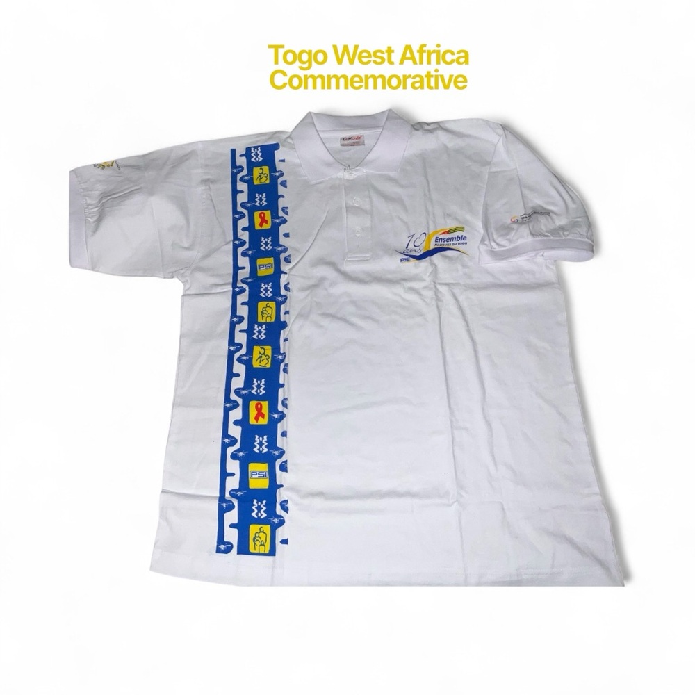 Le Monde XL Commemorative Togo Polo Shirt White Yellow Blue IOP